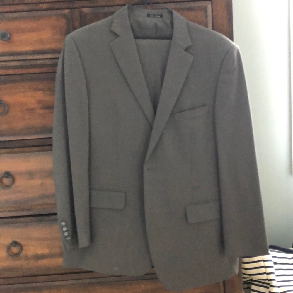 Taupe Gray suit, jacket is 44R and pants are 39/32